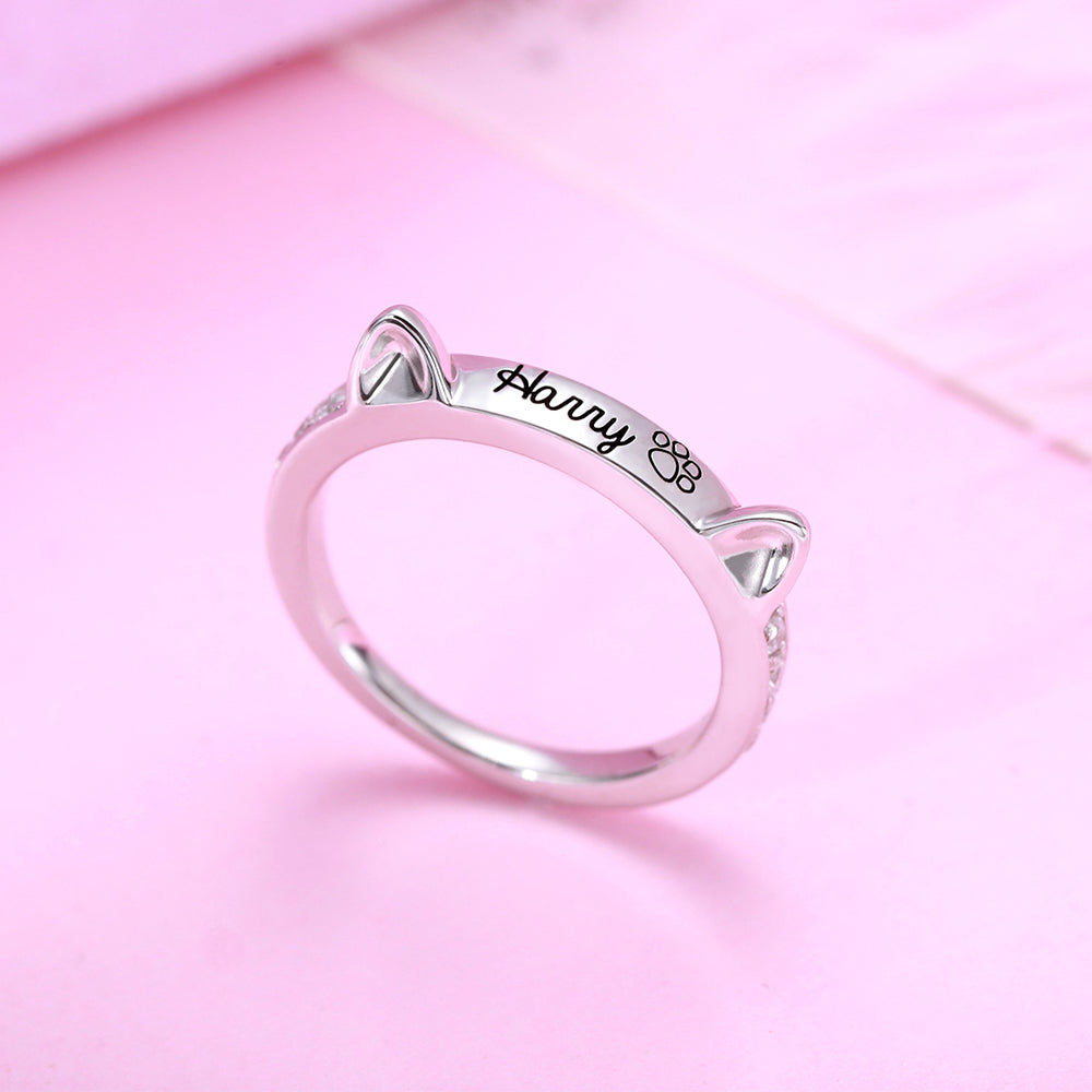 Personalized Name Cat Ring with Ears