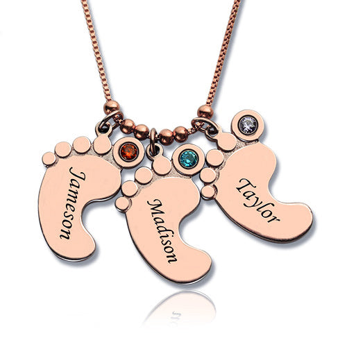 Personalized Mothers Necklace Baby Feet Charm