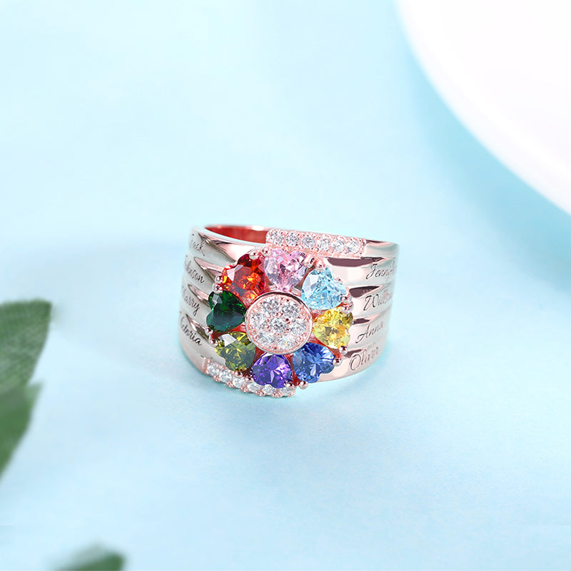 Personalized 8 Heart Birthstone Ring in Sterling Silver