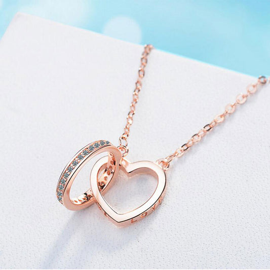 Interlocking Ring and Heart Diamond Necklace