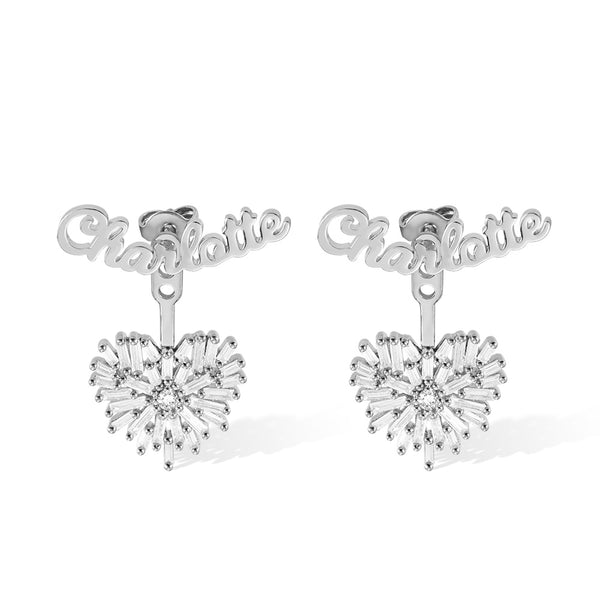 Personalized Name Heart Earrings Sterling Silver 925