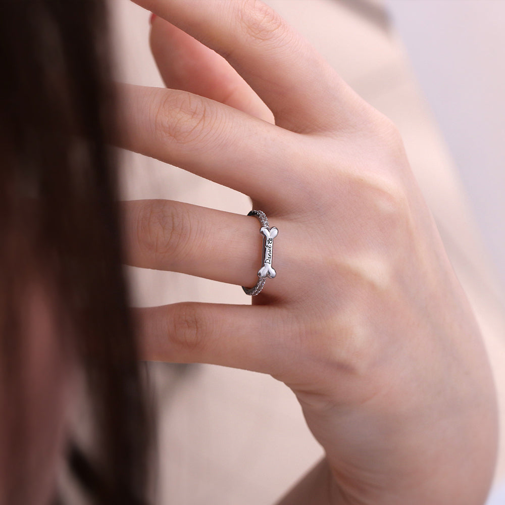 Personalized Bone Shaped Name Ring in Silver