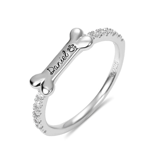 Personalized Bone Shaped Name Ring in Silver