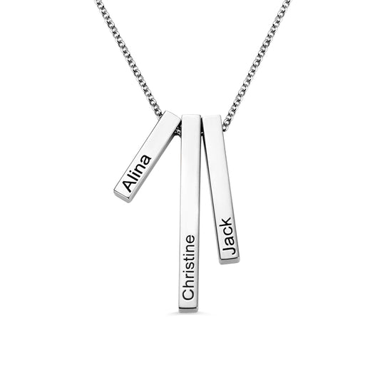 Engraved Triple 3D Vertical Bar Necklace Stainless Steel