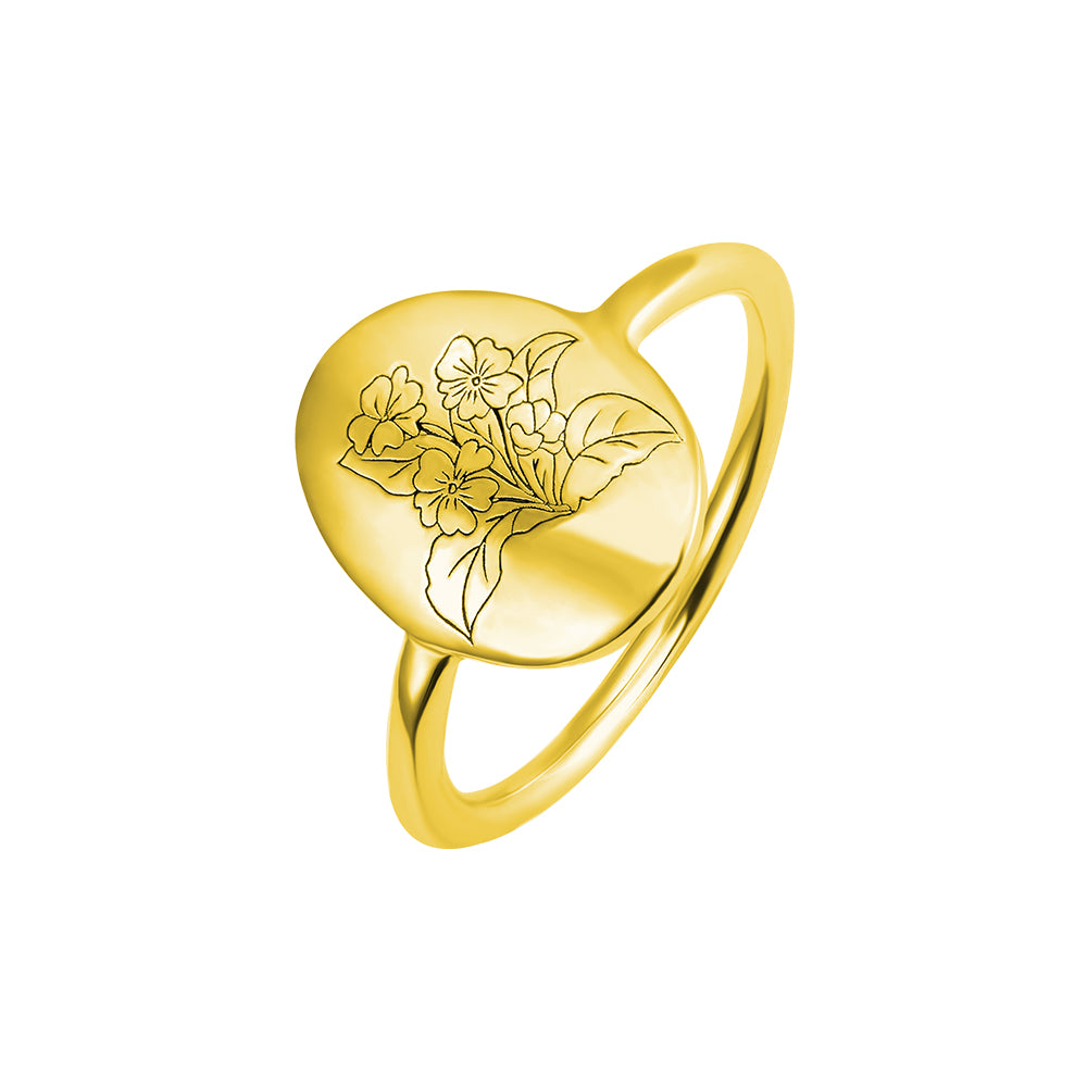 Personalized Birth Flower Ring With Engraving