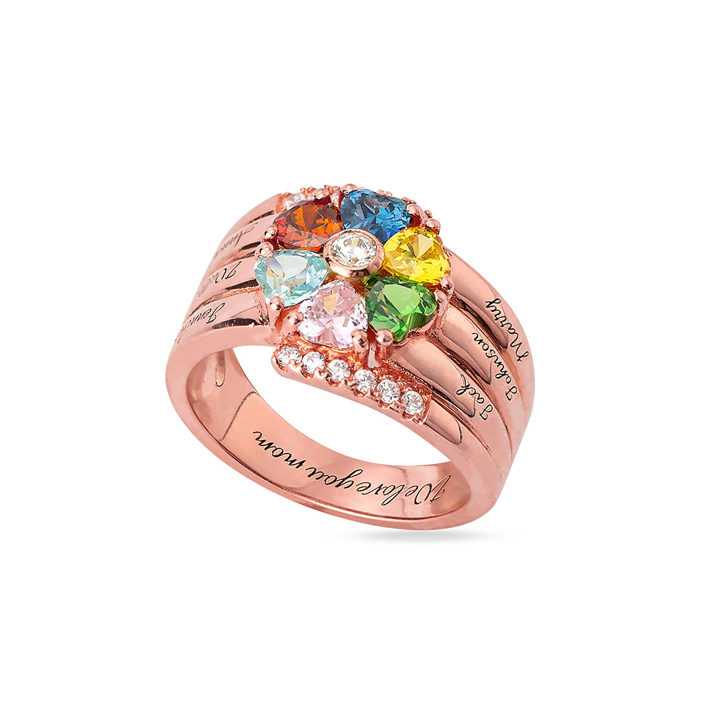 Personalized 6 Birthstone Heart Ring