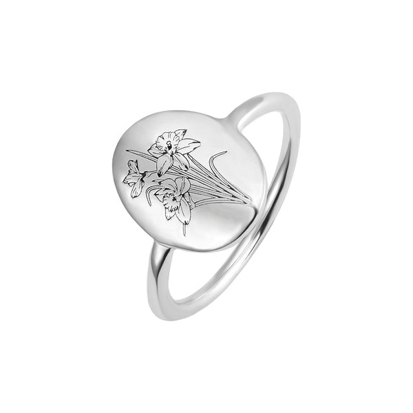 Personalized Birth Flower Ring With Engraving