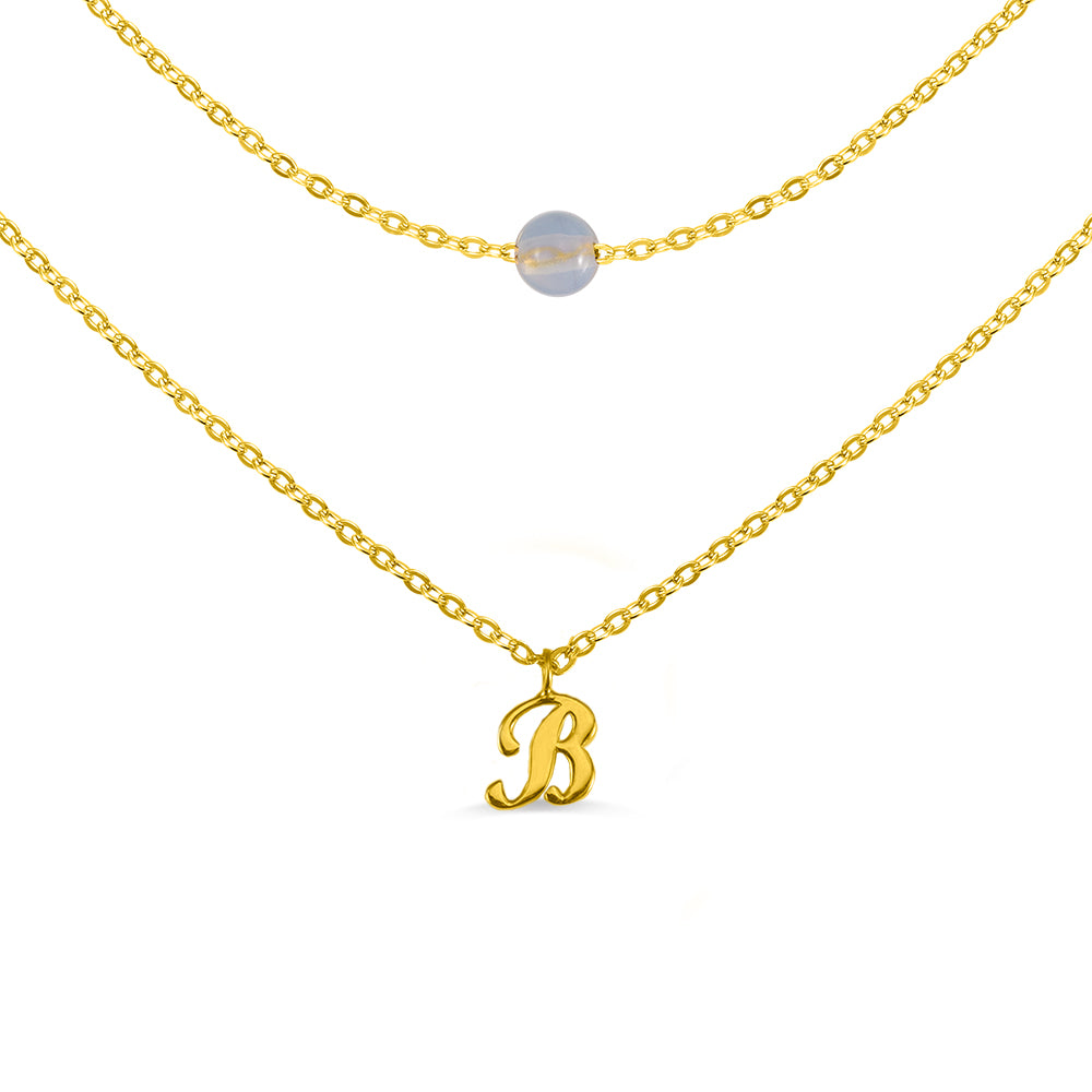 Personalized Double-Layer Initial Necklace with Birthstone