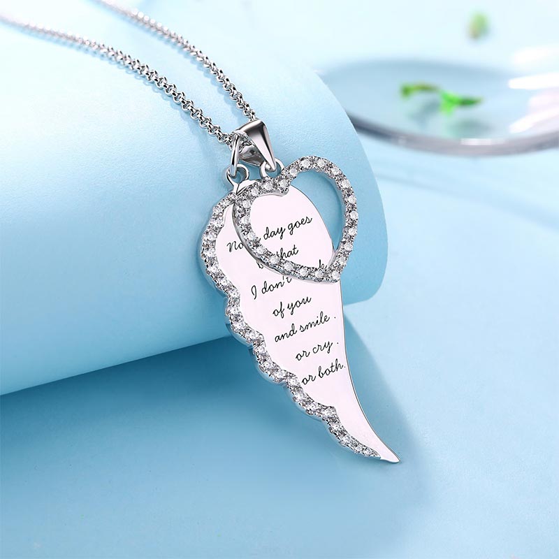 Personalized Angel Wing Heart Necklace Silver