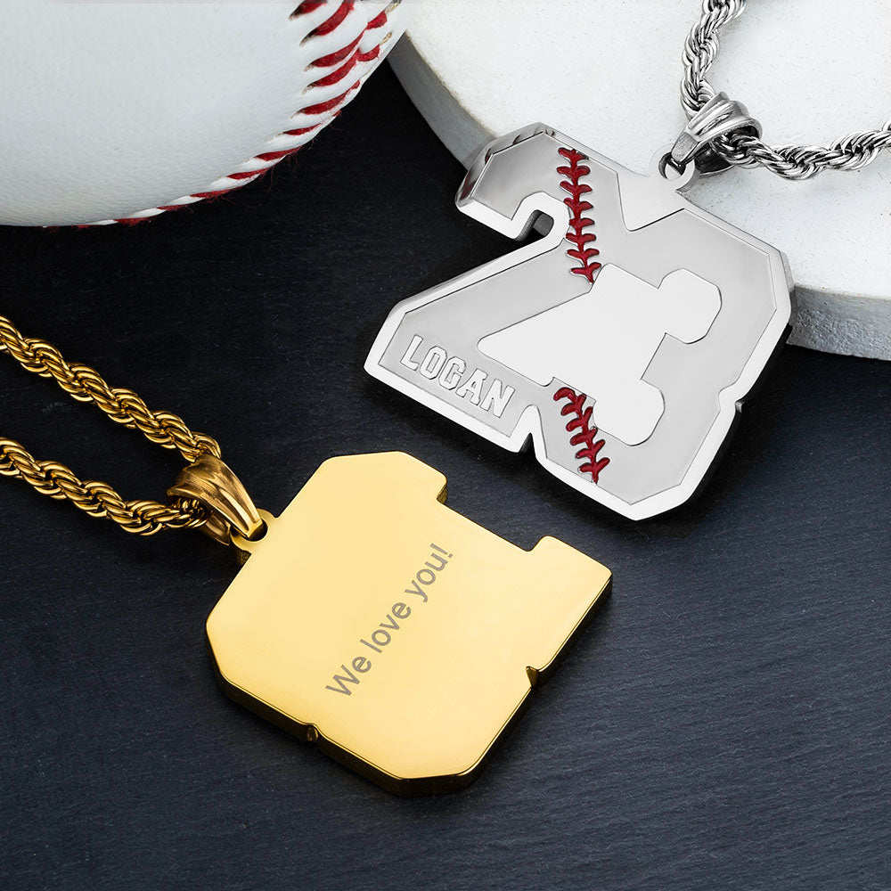 Personalized Baseball & Softball Sports Number Necklace with Name