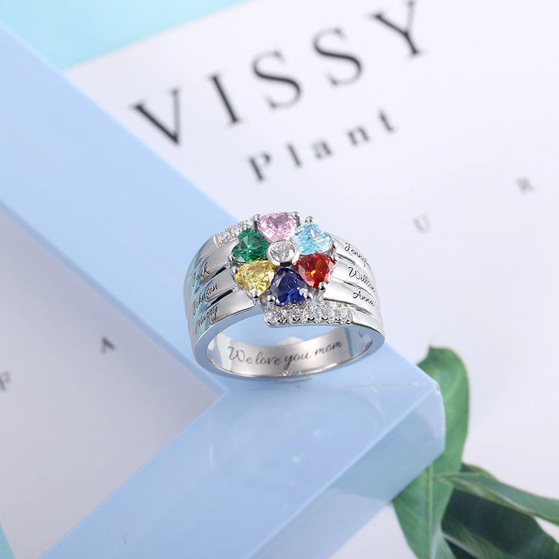 Personalized 6 Birthstone Heart Ring