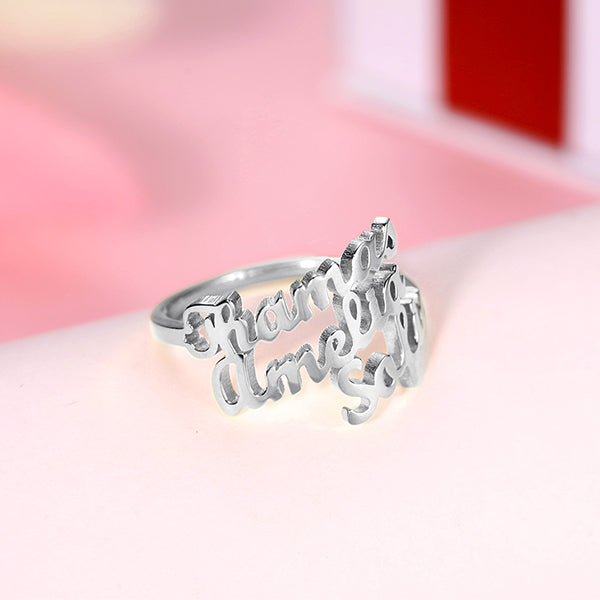 Personalized 3 Names Ring in Silver