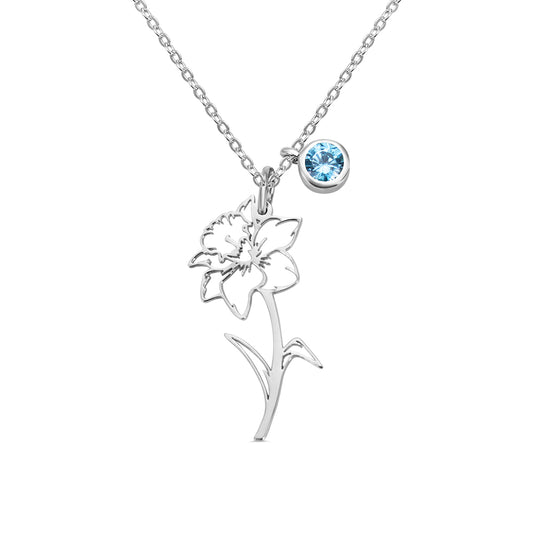 Custom Birthstone Flower Necklace Sterling Silver 925