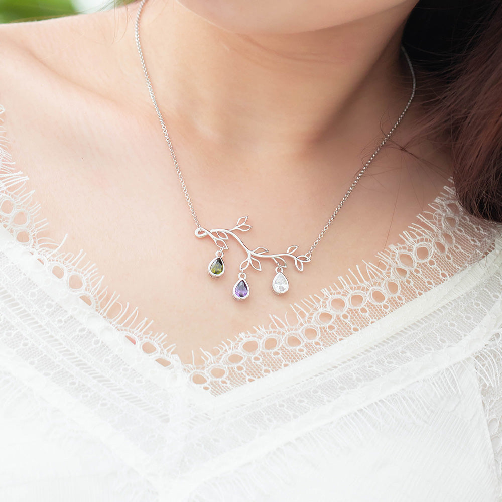 Custom Family Tree Branch Birthstone Necklace