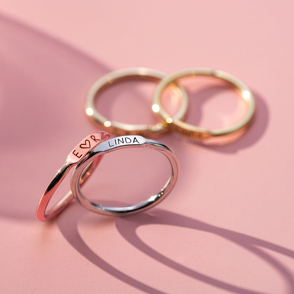 Personalized Initial and Name Stackable Bar Rings in Silver