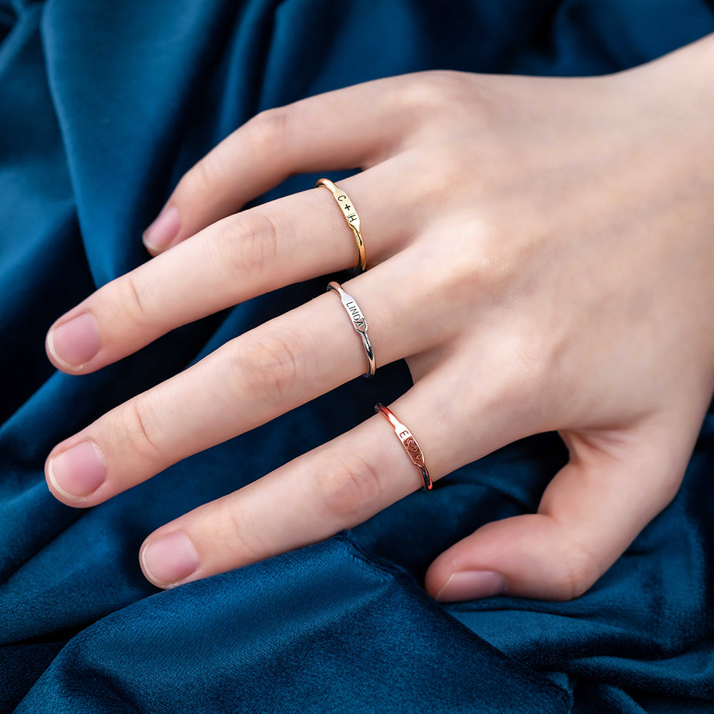 Personalized Initial and Name Stackable Bar Rings in Silver