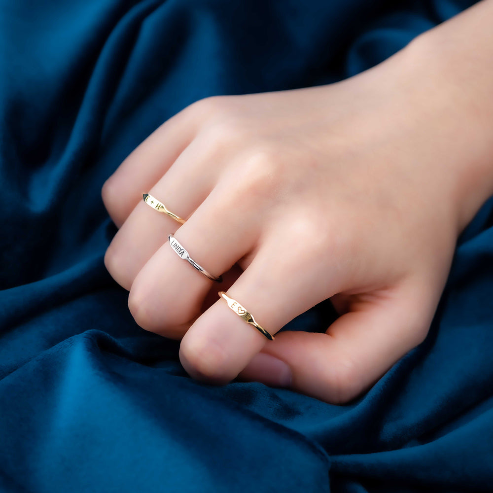 Personalized Initial and Name Stackable Bar Rings in Silver