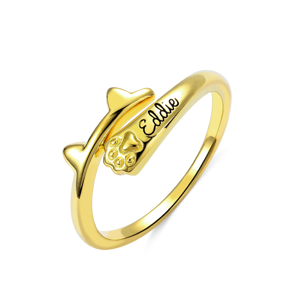 Personalized Name Cat Wrap-around Ring with Ears