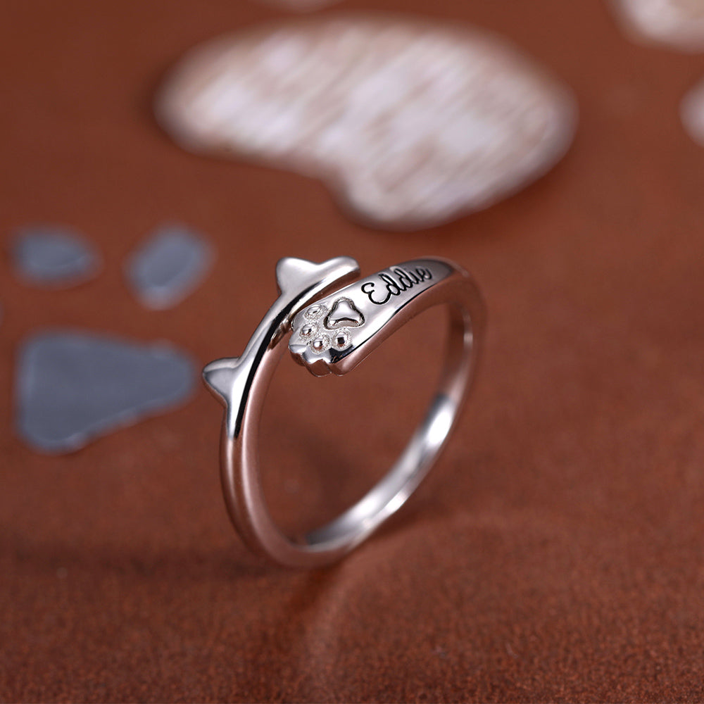 Personalized Name Cat Wrap-around Ring with Ears