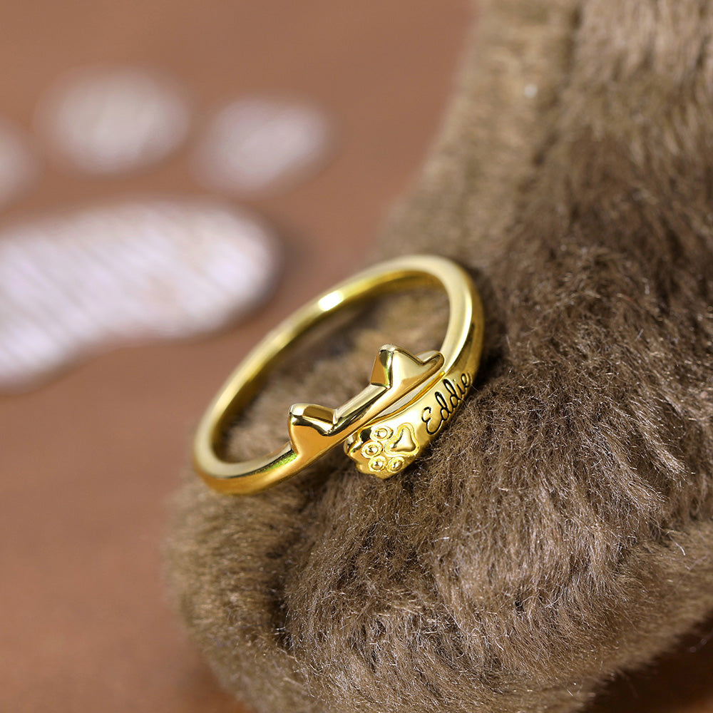 Personalized Name Cat Wrap-around Ring with Ears