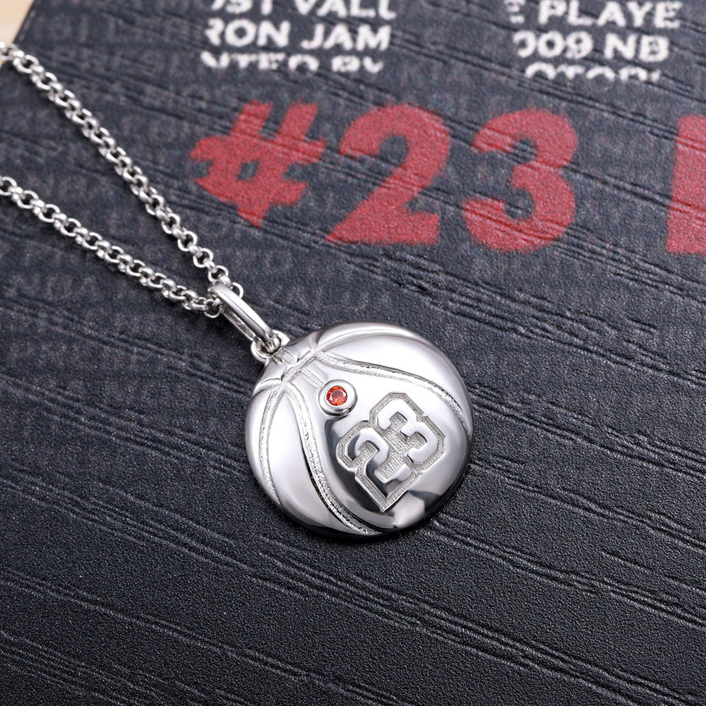 Engraved Basketball Necklace with Number And Birthstone