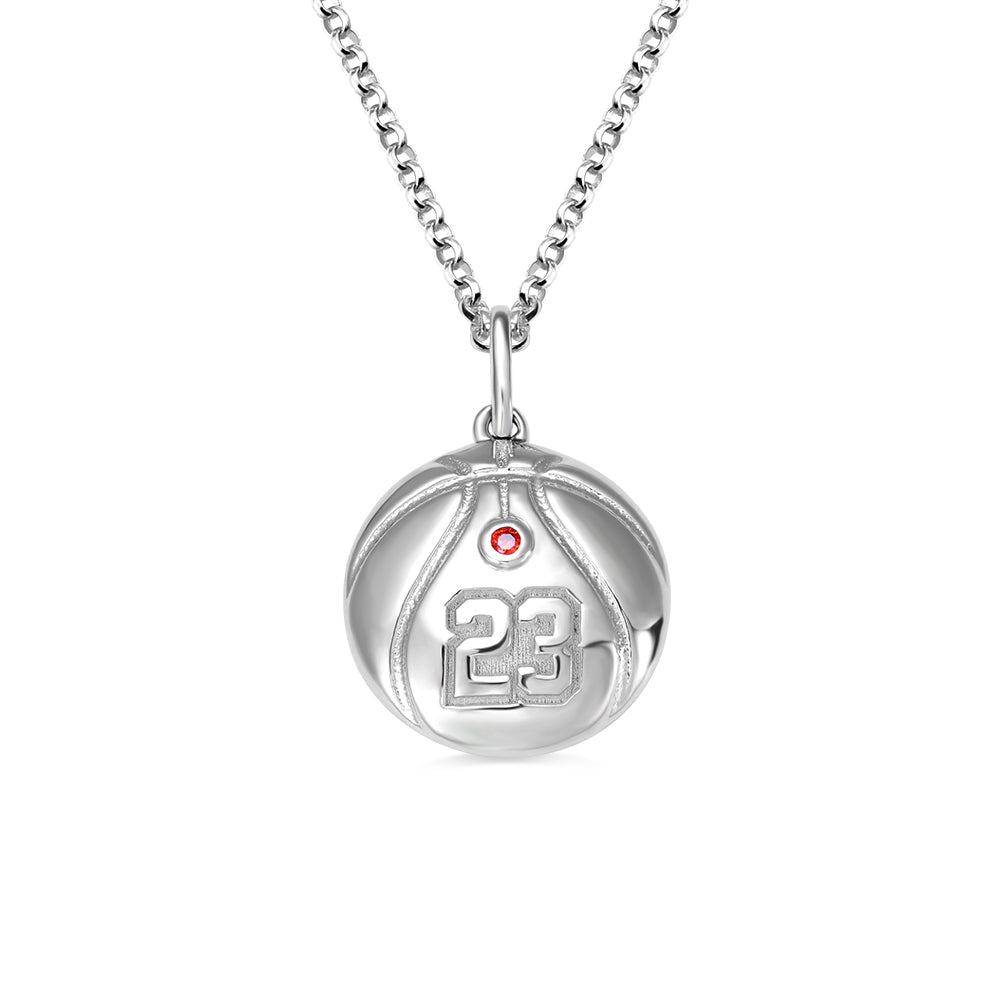 Engraved Basketball Necklace with Number And Birthstone