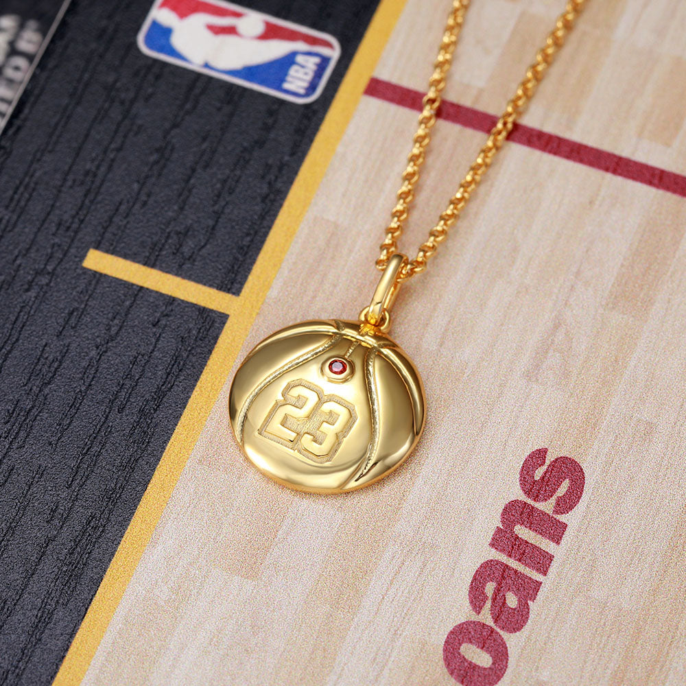 Engraved Basketball Necklace with Number And Birthstone