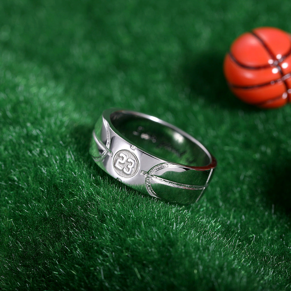 Engraved Basketball Signet Ring Sterling Silver