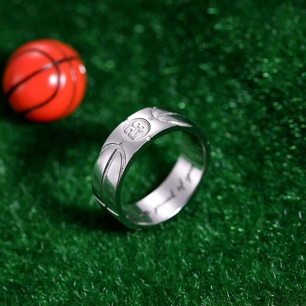 Engraved Basketball Signet Ring Sterling Silver