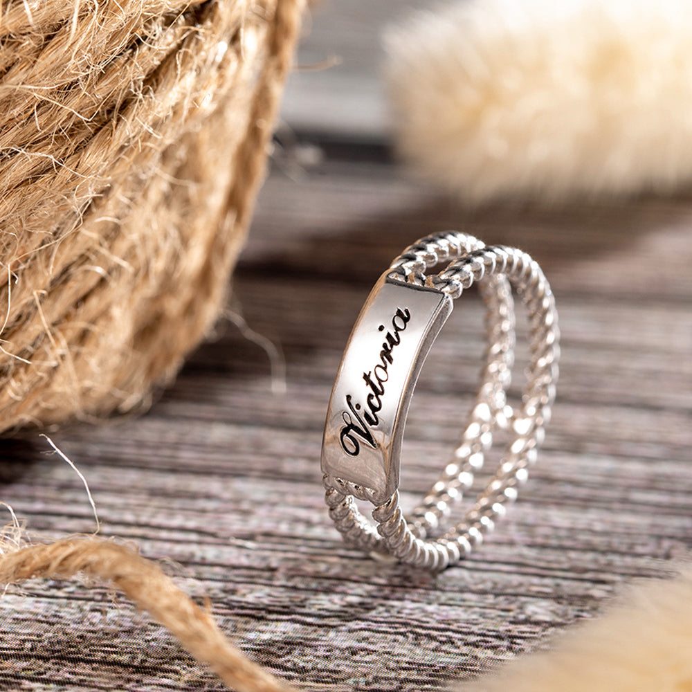 Personalized Twisted Rope Ring In Sterling Silver