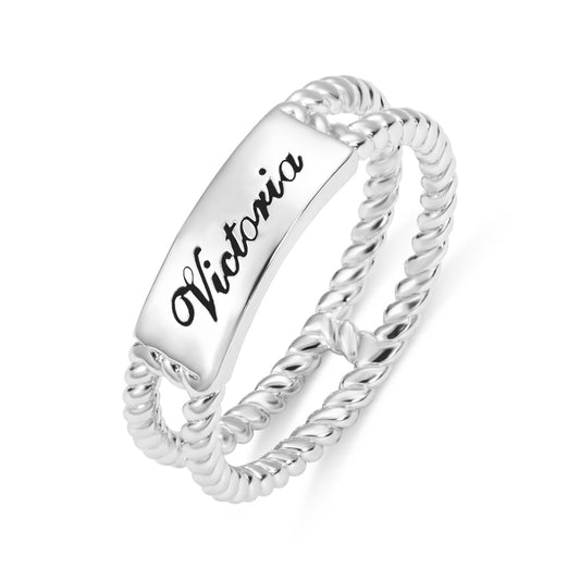 Personalized Twisted Rope Ring In Sterling Silver