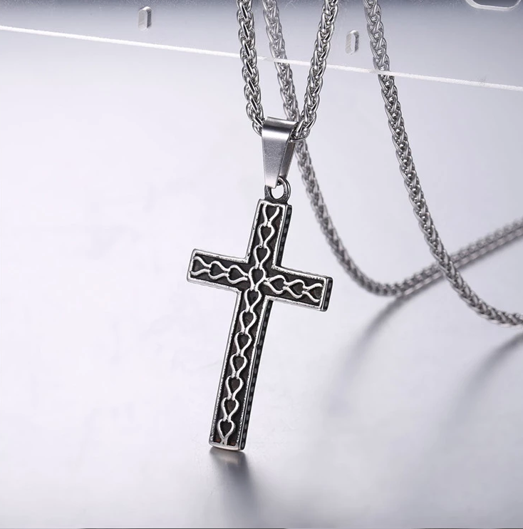 316L stainless steel gold plated christianity jewelry unique black mens vintage cross necklace with chain