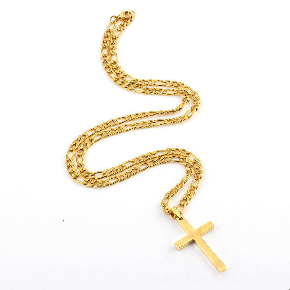 Personality Trend Titanium Steel Hip Hop Cross Pendant NK Chain Gold Necklace