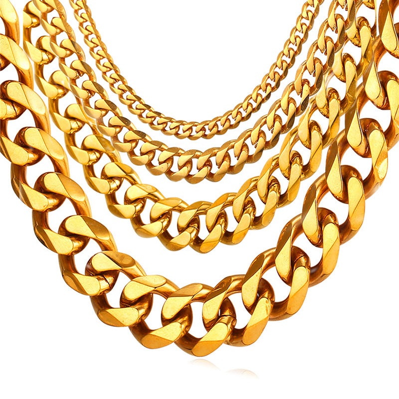 Cuban Link Chain 14K Gold 316L Stainless Steel and Black