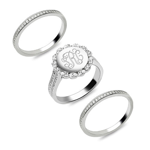 Stackable Monogram Silver Ring With Cubic Zirconia