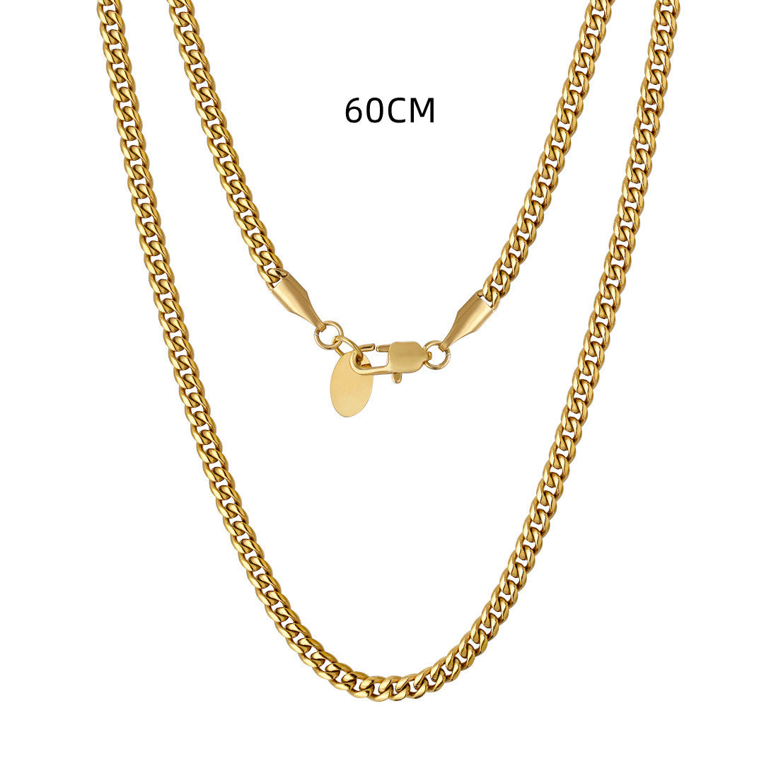 3mm Stainless Steel Cuban Link Chain Necklace 18K Gold