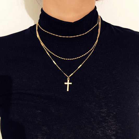 Vintage cross multi-layer necklace