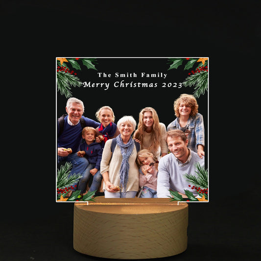 Christmas Mistletoe 2 border - Family photo (Square Shape Acrylic board with Light)
