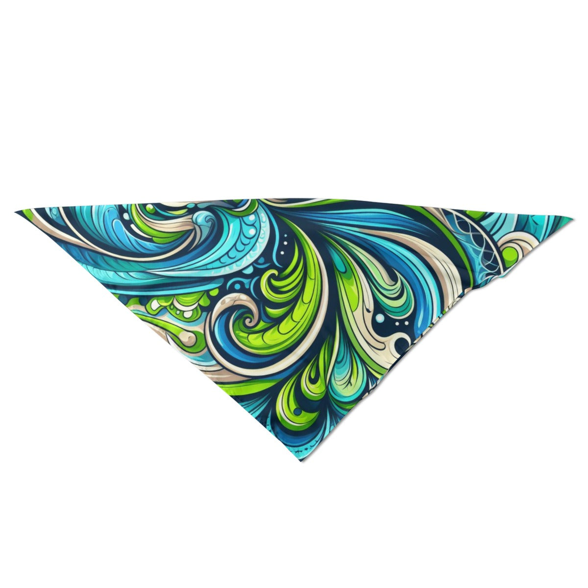 Head Scarf / Bandana - Blue and Green Leaf Mandala