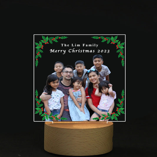 Christmas Mistletoe border - Family photo  (Square Shape Acrylic board with Light)