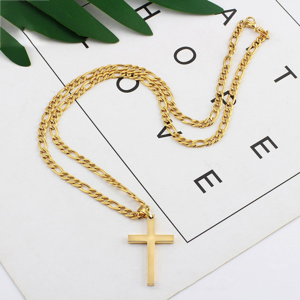 Personality Trend Titanium Steel Hip Hop Cross Pendant NK Chain Gold Necklace