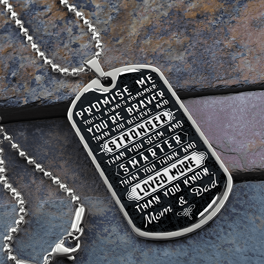 Stronger That You See, Smarter Than You Think, Love More Than You Know (Graphic Dog Tag Ball chain necklace)