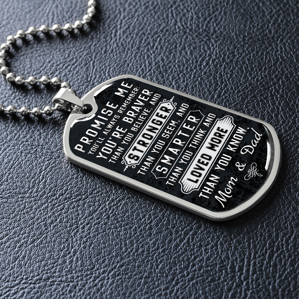 Stronger That You See, Smarter Than You Think, Love More Than You Know (Graphic Dog Tag Ball chain necklace)