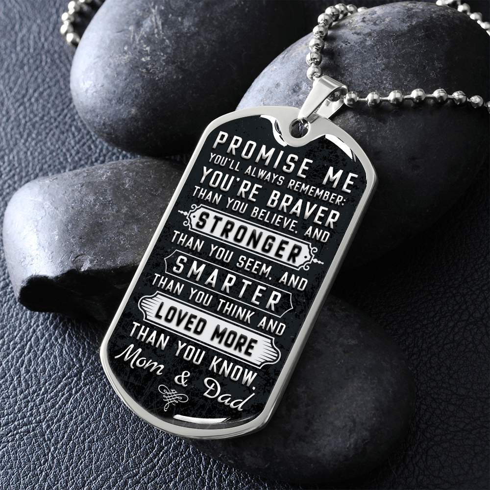 Stronger That You See, Smarter Than You Think, Love More Than You Know (Graphic Dog Tag Ball chain necklace)