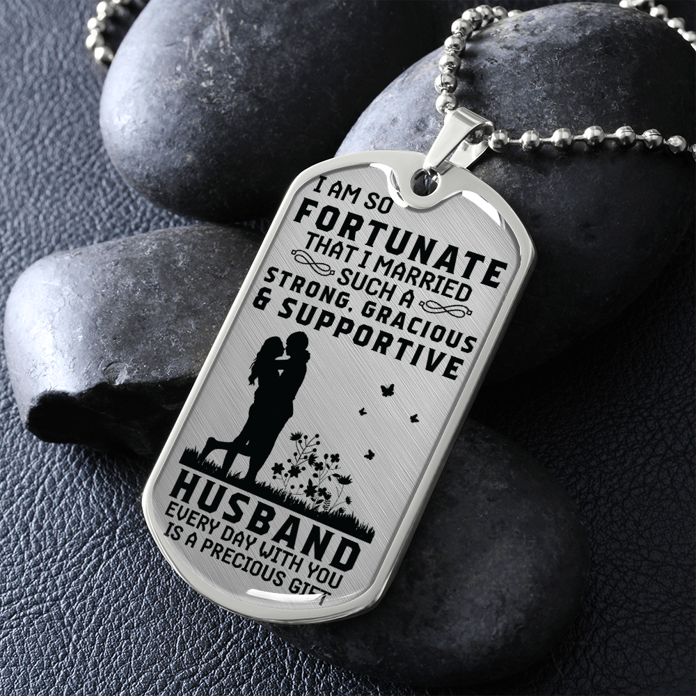 Strong Gracious & Supportive Husband (Graphic Dog Tag Ball chain necklace)