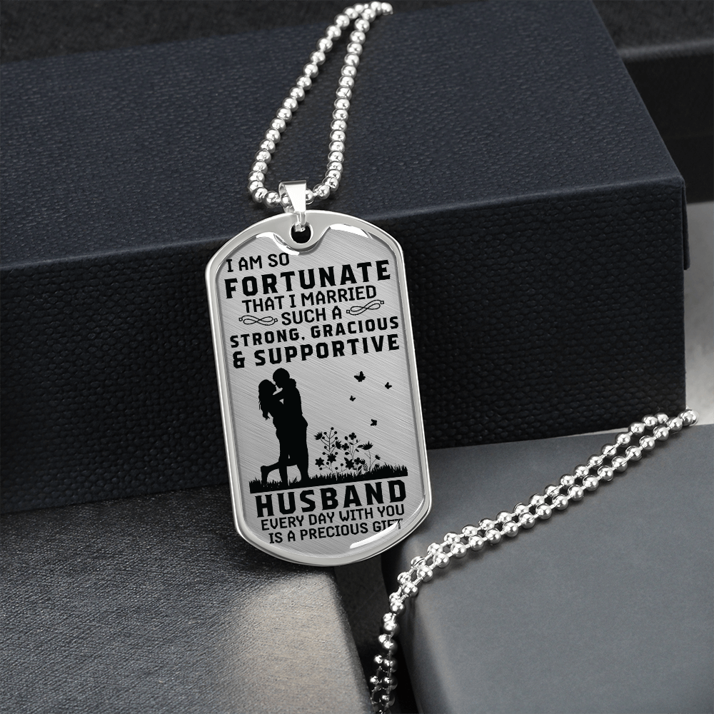Strong Gracious & Supportive Husband (Graphic Dog Tag Ball chain necklace)