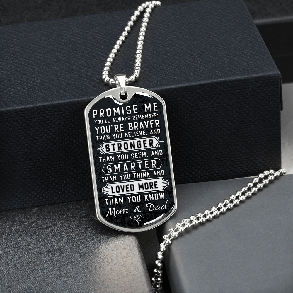 Stronger That You See, Smarter Than You Think, Love More Than You Know (Graphic Dog Tag Ball chain necklace)