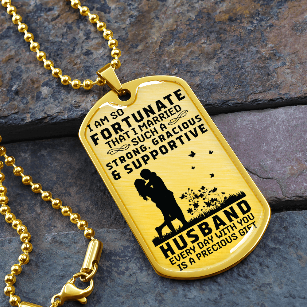 Strong Gracious & Supportive Husband (Graphic Dog Tag Ball chain necklace)
