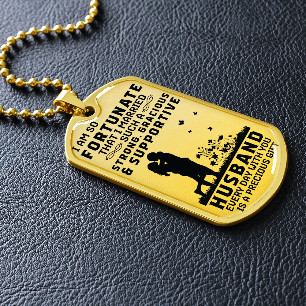 Strong Gracious & Supportive Husband (Graphic Dog Tag Ball chain necklace)
