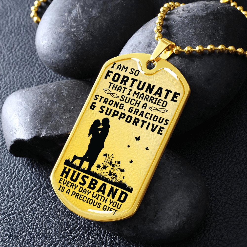 Strong Gracious & Supportive Husband (Graphic Dog Tag Ball chain necklace)